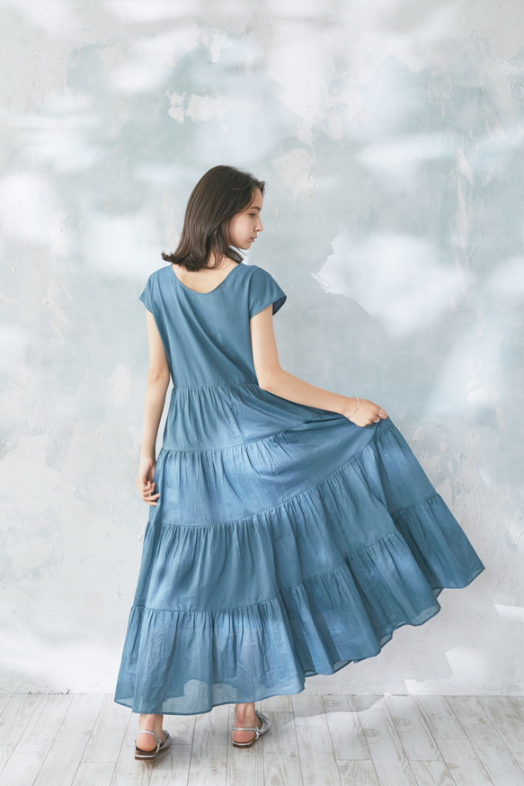 Vivid Color Cotton Lawn Tiered Dress Blue 2枚目の画像