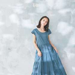 Vivid Color Cotton Lawn Tiered Dress Blue 3枚目の画像