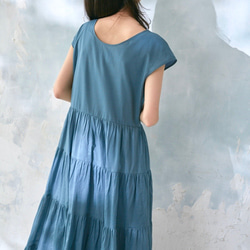 Vivid Color Cotton Lawn Tiered Dress Blue 6枚目の画像