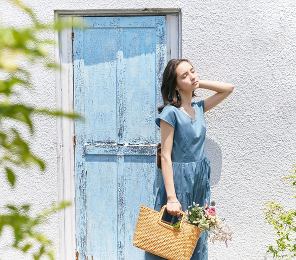 Vivid Color Cotton Lawn Tiered Dress Blue 7枚目の画像