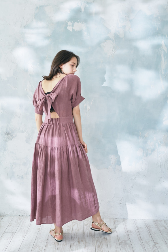 Linen Back Ribbon Dress Rose 1枚目の画像