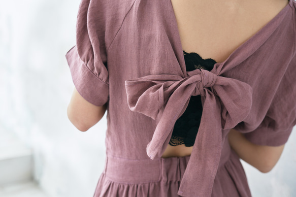 Linen Back Ribbon Dress Rose 3枚目の画像