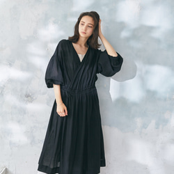 Cotton Linen  Slab Lawn 3way Robe Black 1枚目の画像