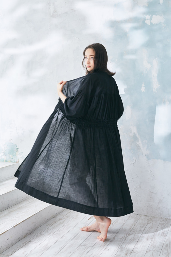 Cotton Linen  Slab Lawn 3way Robe Black 2枚目の画像