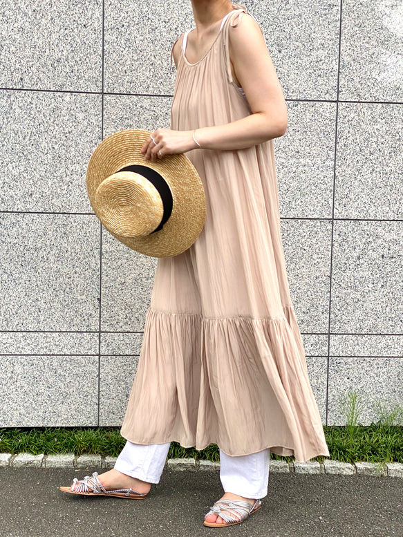 Ribbon camisole dress Beige 1枚目の画像