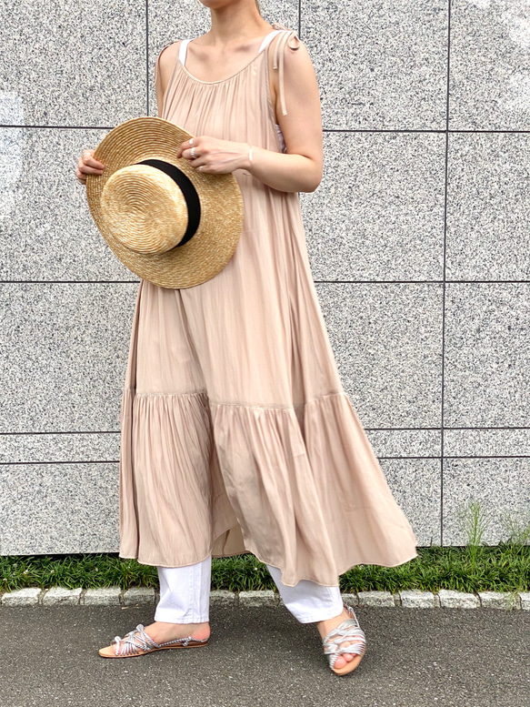 Ribbon camisole dress Beige 4枚目の画像