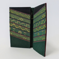 (受注生産)【玉-gyoku-】畳の縁の長財布 十二単の襟元 黒緑 26カード 本革 入金から約３週間で発送 3枚目の画像