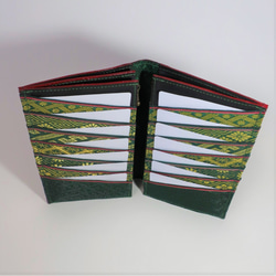 (受注生産)【玉-gyoku-】畳の縁の長財布 十二単の襟元 黒緑 26カード 本革 入金から約３週間で発送 5枚目の画像