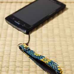 【畳縁】ストラップ　菊鞘柄　青 2枚目の画像