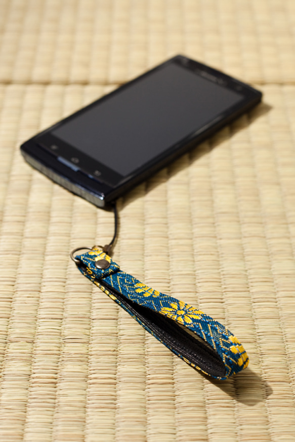 【畳縁】ストラップ　菊鞘柄　青 2枚目の画像