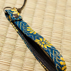 【畳縁】ストラップ　菊鞘柄　青 3枚目の画像