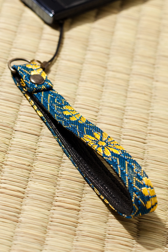 【畳縁】ストラップ　菊鞘柄　青 3枚目の画像