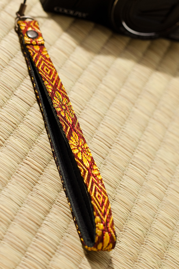 【畳縁】ストラップ ロング　菱菊柄　赤 2枚目の画像