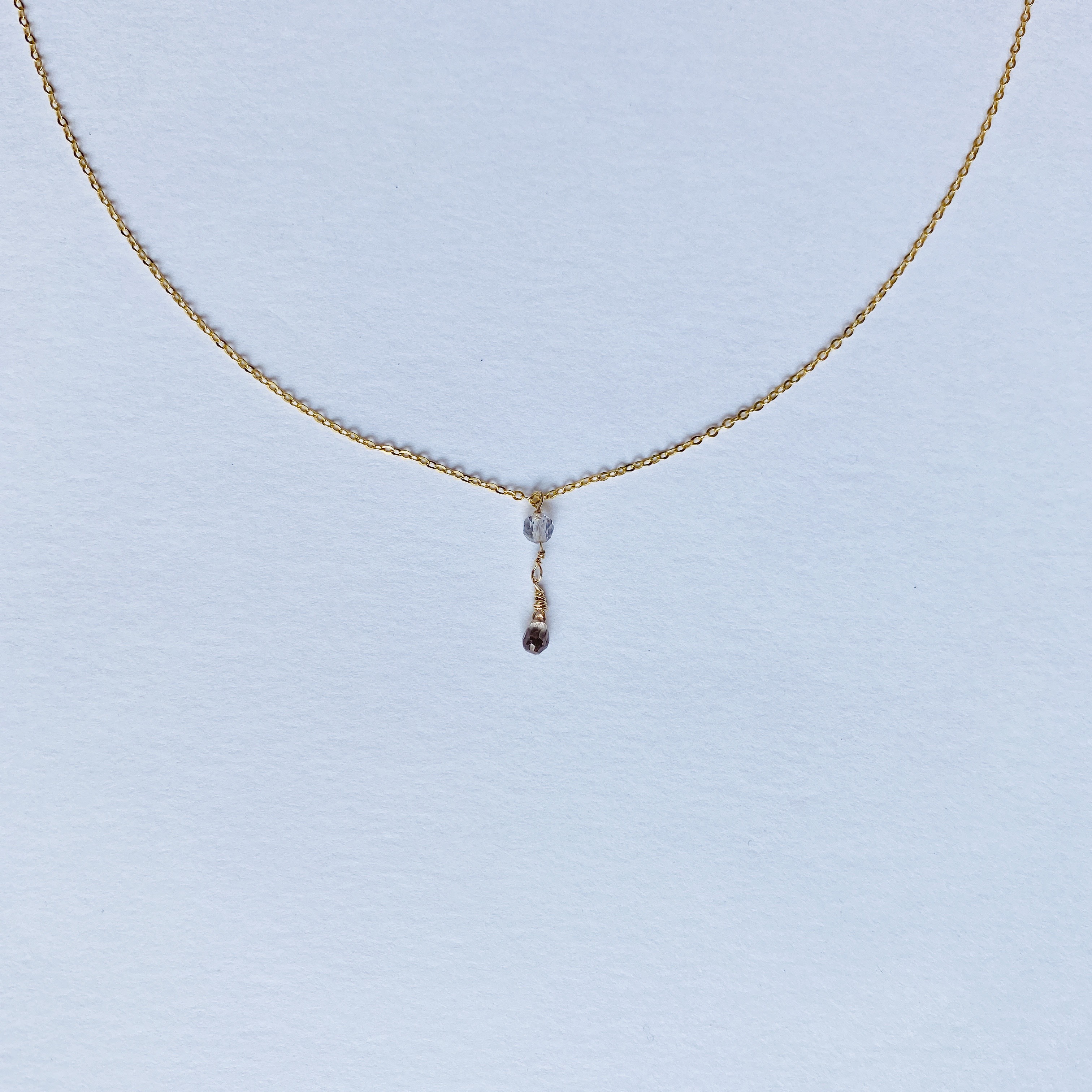 14kgfプチネックレス　サファイア×ウォーターサファイア