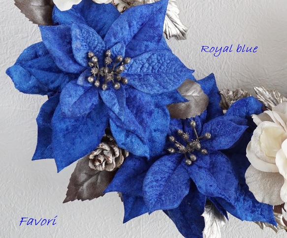 リースボックス付きロイヤルブルーのクリスマスリース　アーティフィシャルフラワー 5枚目の画像