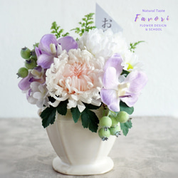 輪菊とオーキッドのお供え花　仏花　プリザーブドフラワー　アーティフィシャルフラワー 2枚目の画像