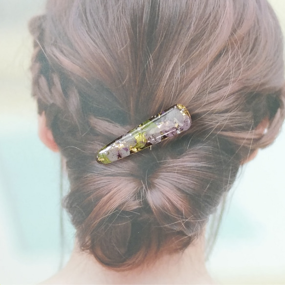 〔再販〕　紫陽花ヘアクリップ　レジンヘアクリップ　花ヘアクリップ　　ドライフラワー　プリザーブドフラワー　ボタニカル 4枚目の画像