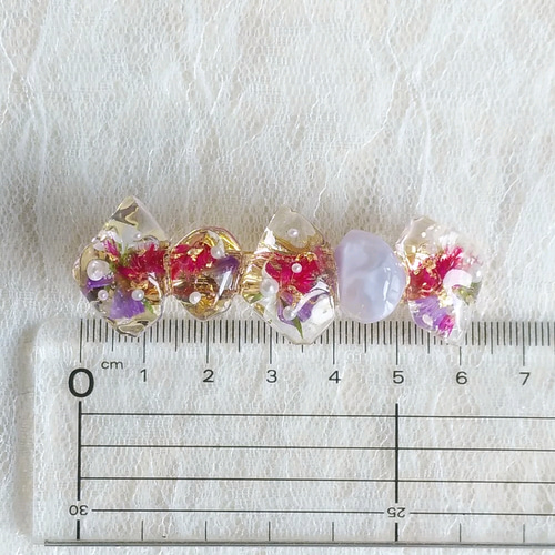 鉱石風バレッタ 花バレッタ レジンバレッタ 押し花 ドライフラワー 