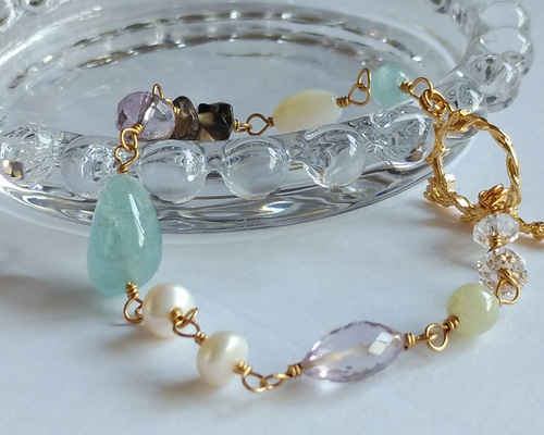 アクアマリン ブレスレット 天然石 ブルーグリーン アクアマリン ブレスレット 腕輪 ブレス Bracelet アクア aqua