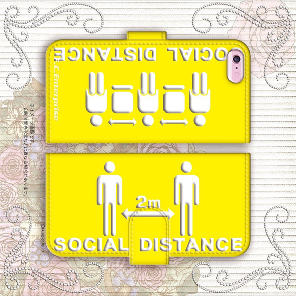 ソーシャルディスタンス 3 黄 イエロー ピクトグラム スマートフォン ほぼ 全機種対応 スマホケース 手帳型ケース 5枚目の画像