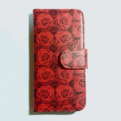 薔薇の花 ダイアリーケース 紅いバラ 全機種対応スマホケース 手帳型ケース 可愛い花シリーズ 全8色 3枚目の画像