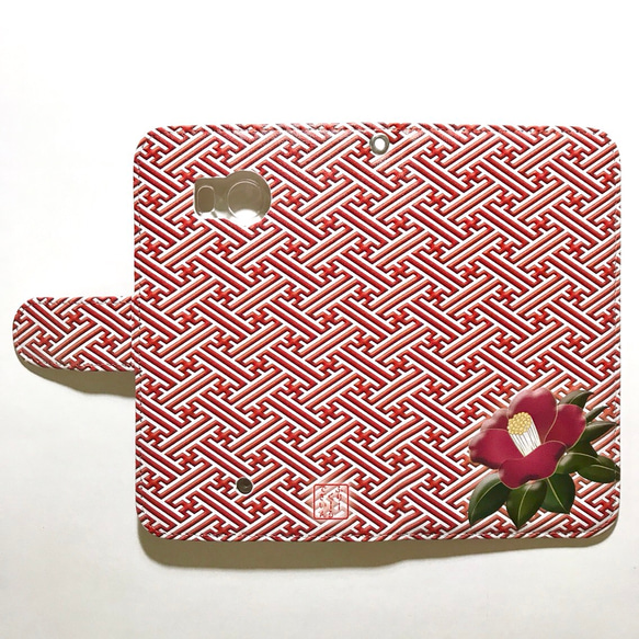和柄 美しい 赤い椿 ダイアリーケース 白/赤 6 全機種対応スマホケース 手帳型ケース お洒落な スマートフォンケース 2枚目の画像