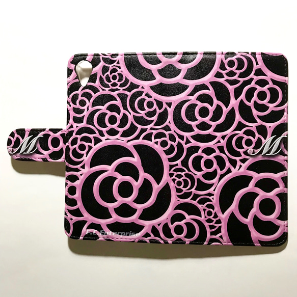 カメリア 黒ベース/ピンク 可愛い 花柄 オシャレな スマホカバー 全機種対応スマホケース 手帳型ケース No.2 2枚目の画像