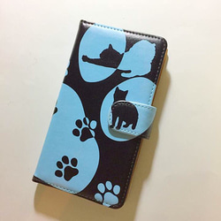 ねこ ネコ cat 肉球 可愛い スマホカバー 全機種対応 スマホケース 手帳型ケース 猫ちゃん ブルー ブラック 1枚目の画像
