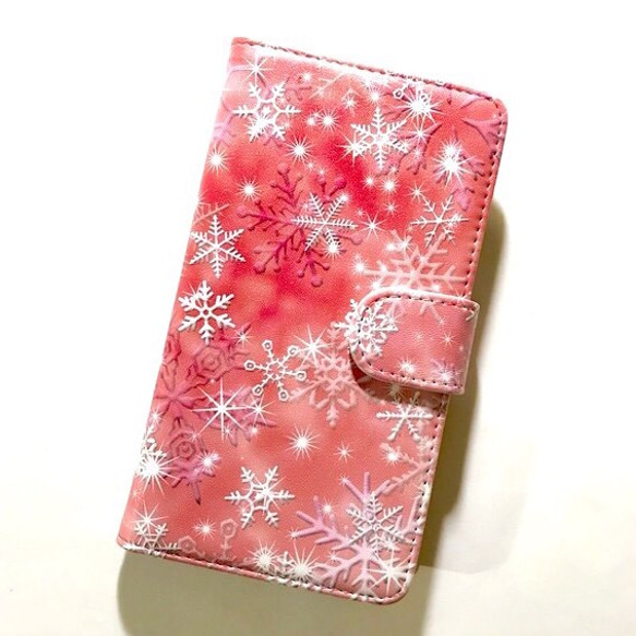 雪の結晶 スノーフレーク キャンディ 赤 No.6 iPhone Android ほぼ 全機種対応 スマホケース 手帳型 3枚目の画像