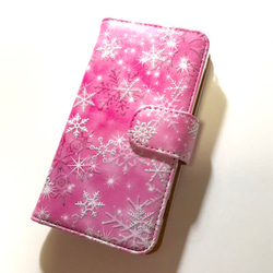 スノーダスト マゼンタ レディな ピンク 雪の結晶 No.8 スマホ ほぼ 全機種対応 スマホケース 手帳型ケース 4枚目の画像