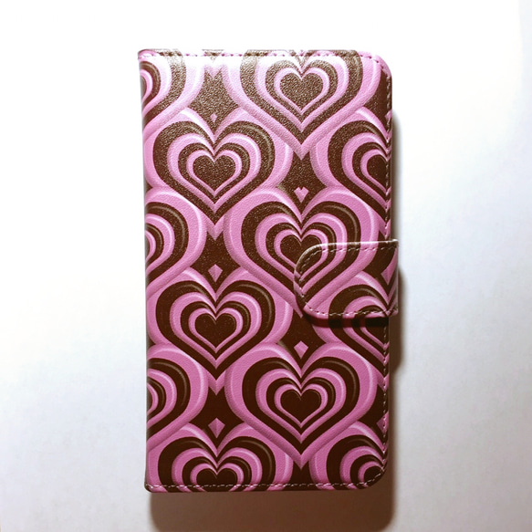 ラテハート ハートモチーフの大人デザイン ピンク No.1 スマートフォン ほぼ 全機種対応 スマホケース 手帳型ケース 1枚目の画像