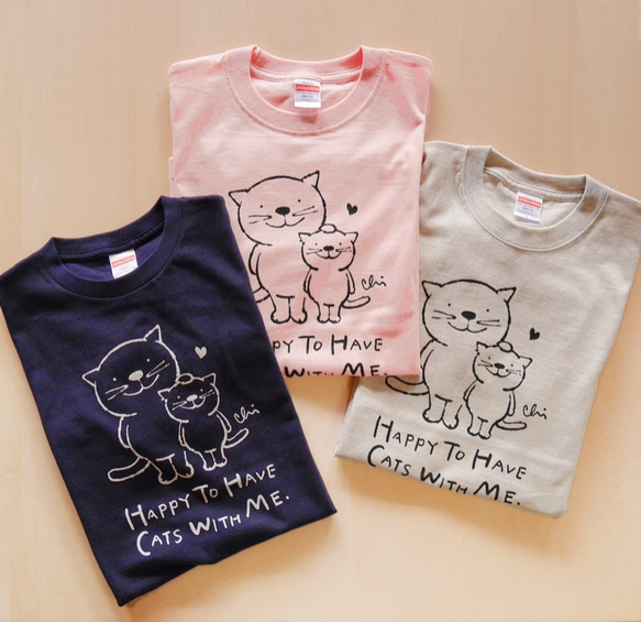 にゃんきーとすＴシャツ「ねこがいてよかった」オートミール 5枚目の画像