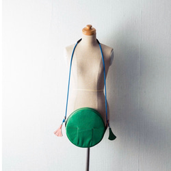 皮革圓形單肩包traccora綠色 第3張的照片