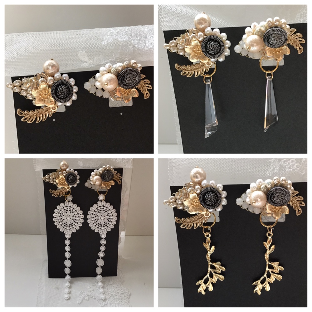 【一点物お着替え4way】イヤリング　レース　結婚式　ウエディング　ブライダル　前撮り　お呼ばれ　296