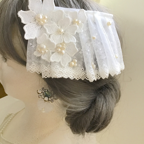 【クラシカルヘッドドレス☺︎】お花　ウエディング　ブライダル　結婚式　レース　パール　ヘアピン　ヘッドドレス　315 1枚目の画像