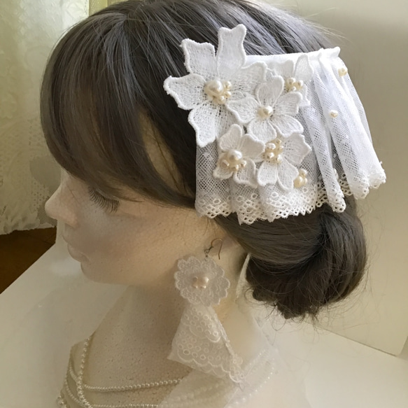 【クラシカルヘッドドレス☺︎】お花　ウエディング　ブライダル　結婚式　レース　パール　ヘアピン　ヘッドドレス　315 4枚目の画像