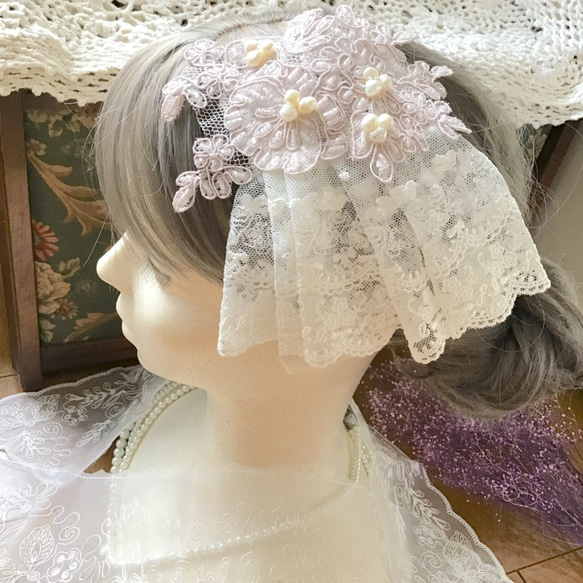 【乙女なヘッドアクセ】くすみカラー　ウエディング　ブライダル　結婚式　レース　パール　ヘアピン　ヘッドドレス　328 2枚目の画像