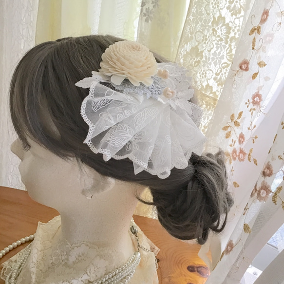 【自然素材ソラフラワー】ヘッドドレス　ウエディング　ブライダル　結婚式　レース　パール　ヘアピン　ヘッドドレス　331 1枚目の画像