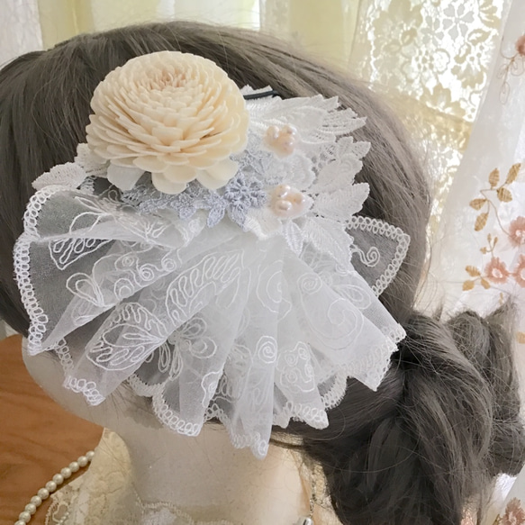 【自然素材ソラフラワー】ヘッドドレス　ウエディング　ブライダル　結婚式　レース　パール　ヘアピン　ヘッドドレス　331 4枚目の画像