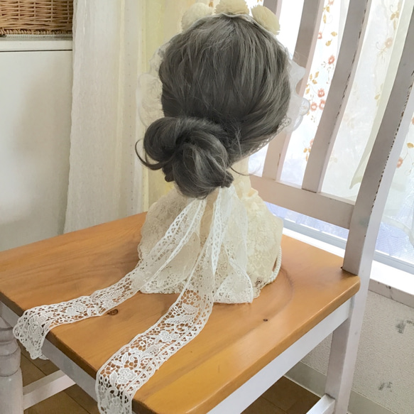 　【国産レースとソラフラワー】ヘアアクセ　白　ウエディング　ブライダル　結婚式　パール　ヘッドドレス　336 5枚目の画像