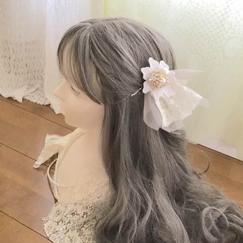国産レースとビジューのヘッドドレスセット】ヘアアクセ 花