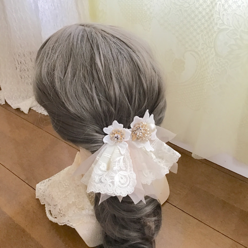 国産レースとビジューのヘッドドレスセット】ヘアアクセ 花 国産レースとビジューのヘッドドレスセット】ヘアアクセ 花