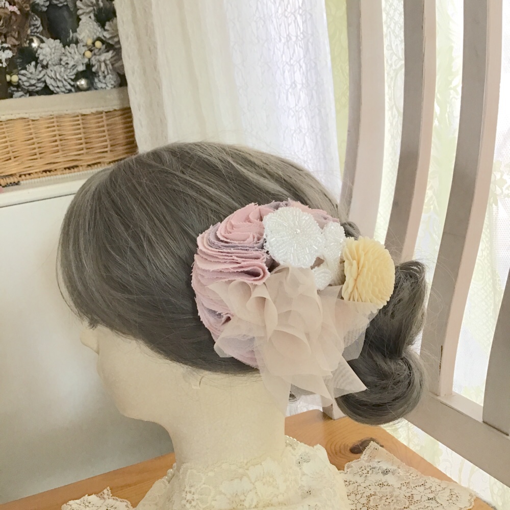 【自然素材☺︎ソラフラワー】ヘッドドレス　ピンク　オーガンジー　花　レース　ウエディング　ブライダル　結婚式343