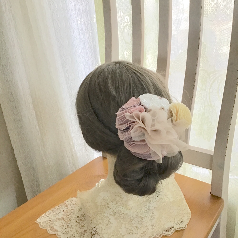 【自然素材☺︎ソラフラワー】ヘッドドレス　ピンク　オーガンジー　花　レース　ウエディング　ブライダル　結婚式343