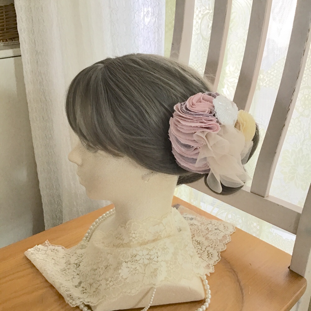 【自然素材☺︎ソラフラワー】ヘッドドレス　ピンク　オーガンジー　花　レース　ウエディング　ブライダル　結婚式343
