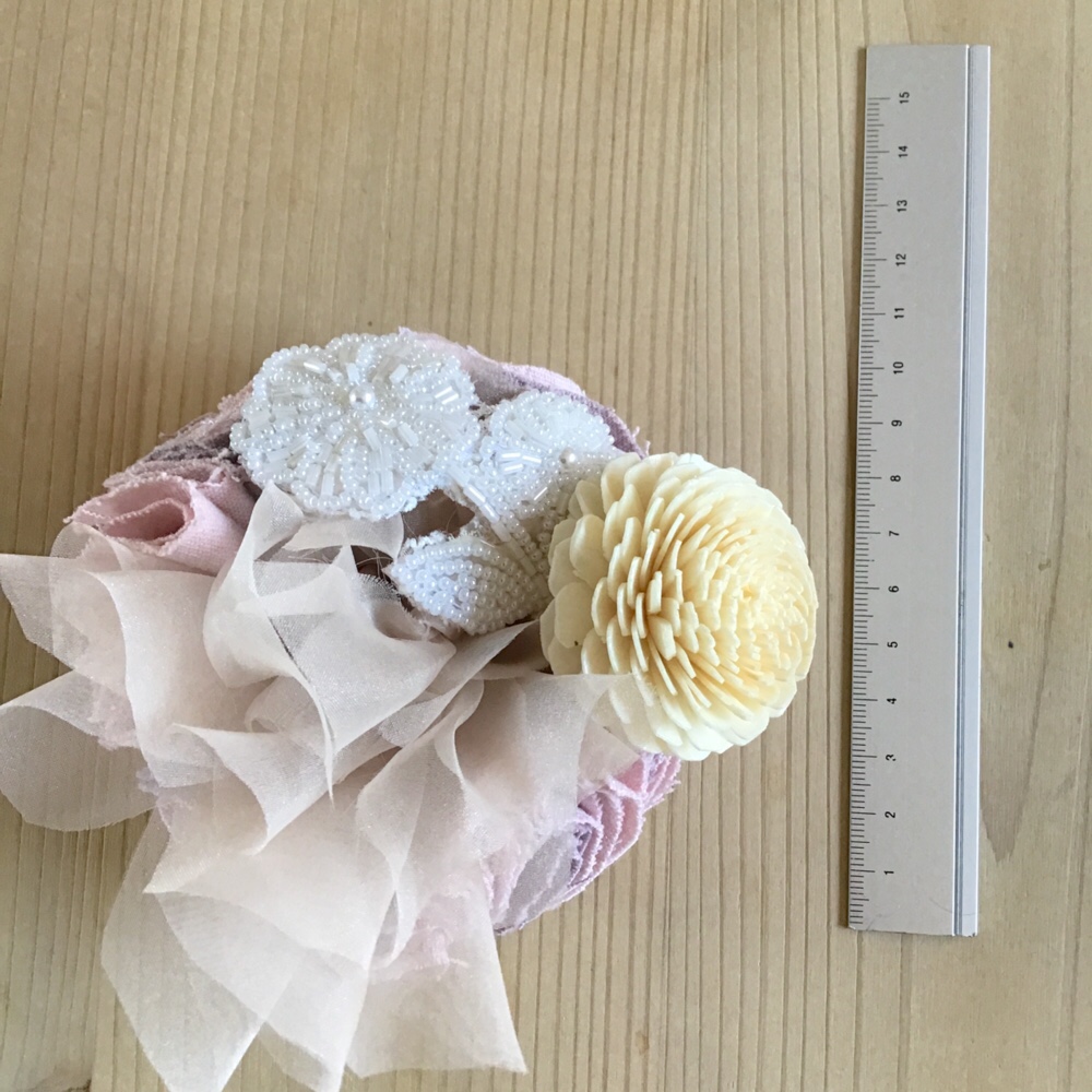 【自然素材☺︎ソラフラワー】ヘッドドレス　ピンク　オーガンジー　花　レース　ウエディング　ブライダル　結婚式343