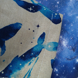 麻混コットン　夢見るクジラと星の物語　立体マスク　フィルターポケットあり【定形外送料無料】 2枚目の画像