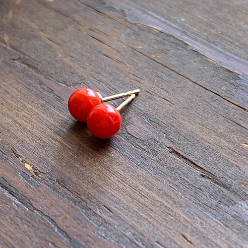 14kgf 赤珊瑚一粒ピアス ピアス（スタッド・一粒） marjoram 通販 
