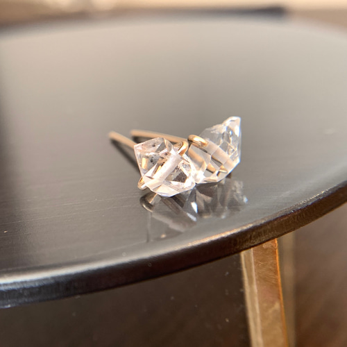 大粒 ハーキマーダイヤモンド 一粒ピアス 14kgf ピアス