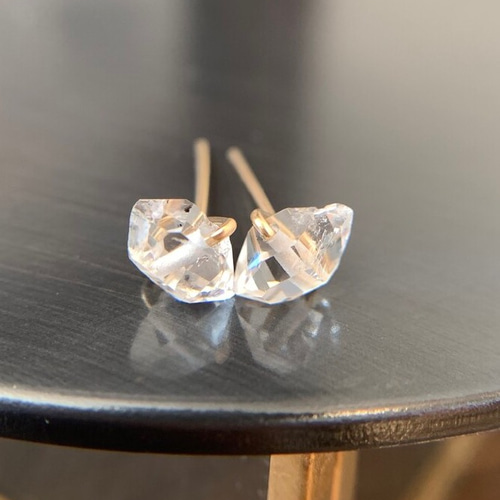 新品 14kgf パリ製 プードル 上質AAA ハーキマーダイヤモンド  ピアス 2WAY！14KGF 大粒！NY産 高品質ハーキマーダイヤモンド フープ